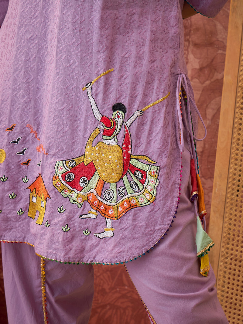 Pure Cotton Floral Embroidered Straight Kurta With Dhoti Pant Kurta Set