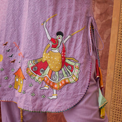 Pure Cotton Floral Embroidered Straight Kurta With Dhoti Pant Kurta Set