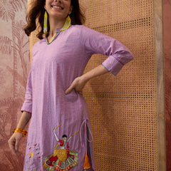 Pure Cotton Floral Embroidered Straight Kurta With Dhoti Pant Kurta Set