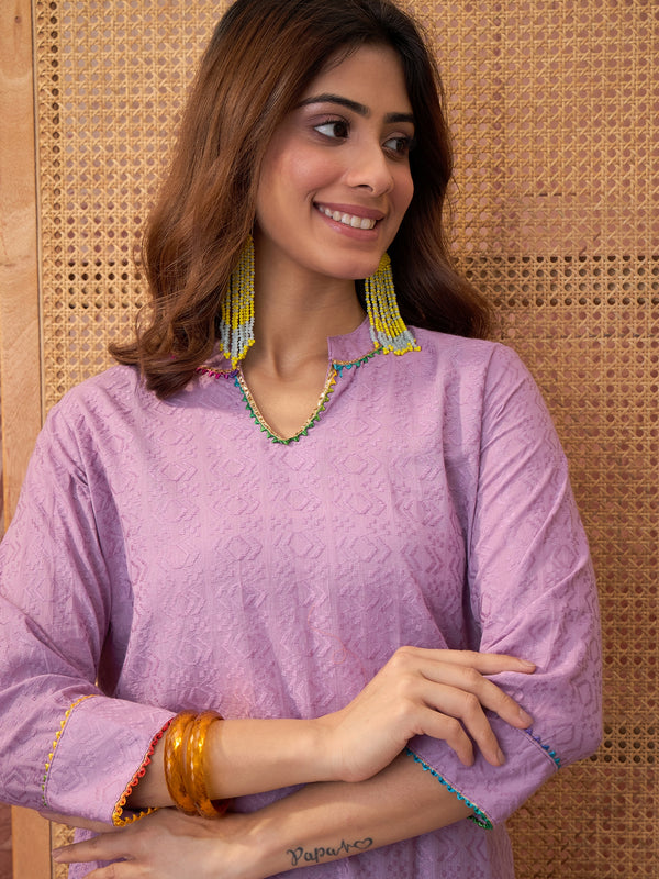 Pure Cotton Floral Embroidered Straight Kurta With Dhoti Pant Kurta Set