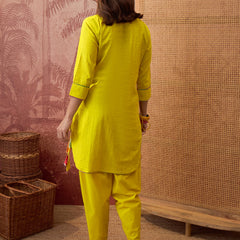 Pure Cotton Floral Embroidered Straight Kurta With Dhoti Pant Kurta Set