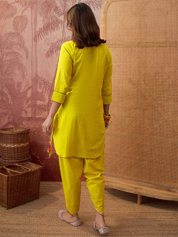 Pure Cotton Floral Embroidered Straight Kurta With Dhoti Pant Kurta Set