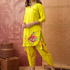 Pure Cotton Floral Embroidered Straight Kurta With Dhoti Pant Kurta Set
