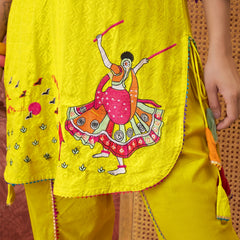 Pure Cotton Floral Embroidered Straight Kurta With Dhoti Pant Kurta Set