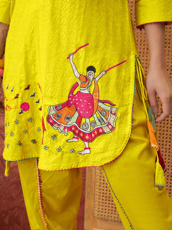 Pure Cotton Floral Embroidered Straight Kurta With Dhoti Pant Kurta Set