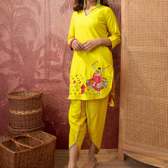 Pure Cotton Floral Embroidered Straight Kurta With Dhoti Pant Kurta Set