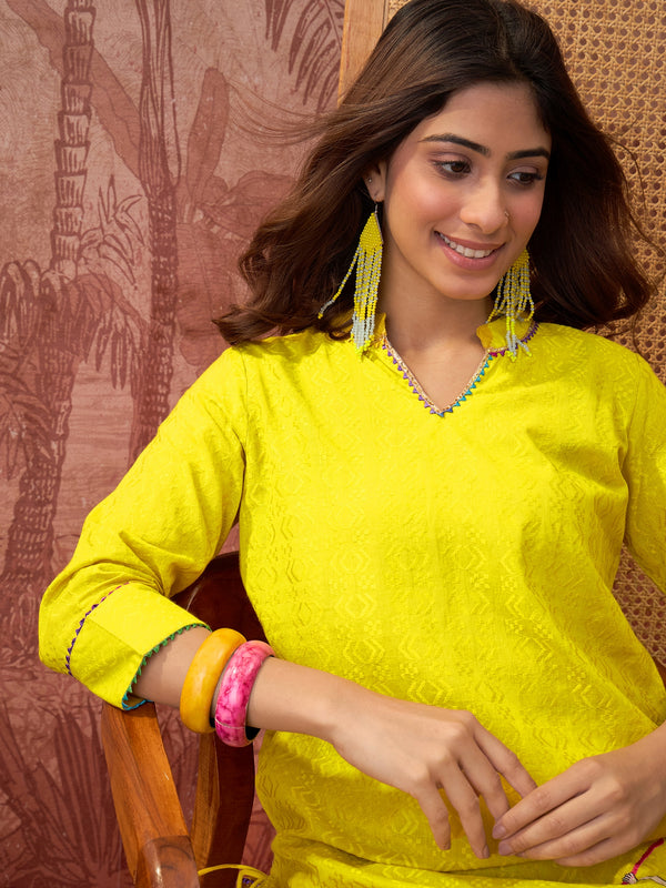 Pure Cotton Floral Embroidered Straight Kurta With Dhoti Pant Kurta Set