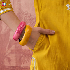 Mustard Floral Embroidered Straight Kurta With Trouser & Dupatta Kurta Set