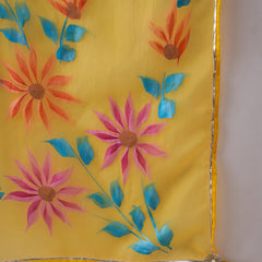 Mustard Floral Embroidered Straight Kurta With Trouser & Dupatta Kurta Set