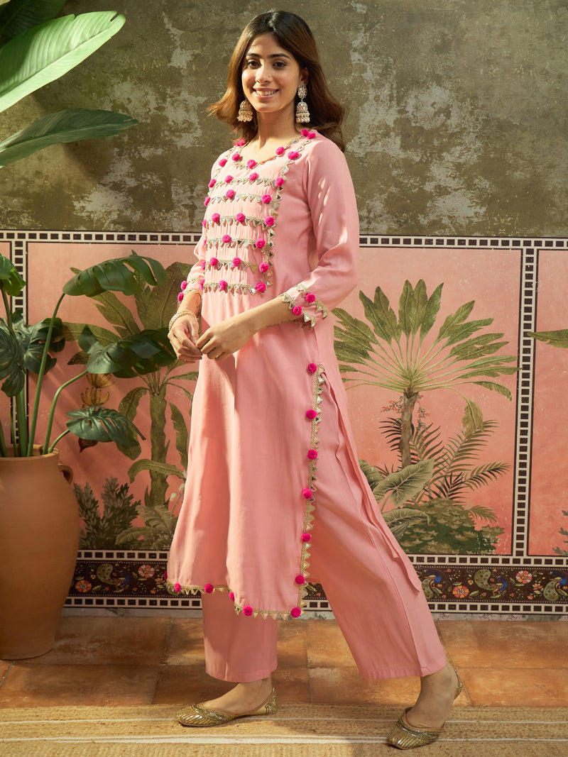 Premium Lace Detail Straight Kurta With Trouser Set