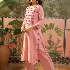 Premium Lace Detail Straight Kurta With Trouser Set