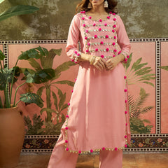 Premium Lace Detail Straight Kurta With Trouser Set