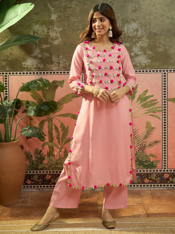 Lace Work & Gota Patti Straight Kurta With Trouser Kurta Set