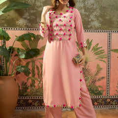 Premium Lace Detail Straight Kurta With Trouser Set