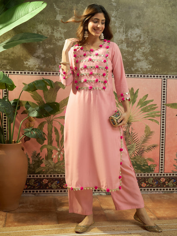 Lace Work & Gota Patti Straight Kurta With Trouser Kurta Set