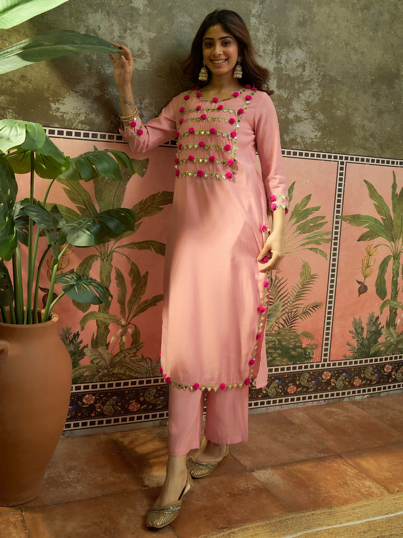 Premium Lace Detail Straight Kurta With Trouser Set