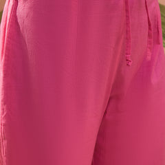 Pink Floral Embroidered V-Neck Kurta With Trouser Kurta Set