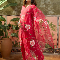 Purple Hand Block Print Straight  Kurta with Trouser & Dupatta Kurta Set