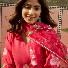 Purple Hand Block Print Straight  Kurta with Trouser & Dupatta Kurta Set