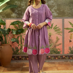 Floral Embroidered A-Line Kurta With Trouser Set