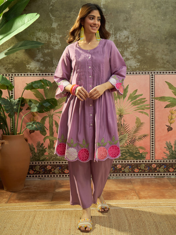 Floral Embroidered A-Line Kurta With Trouser Set