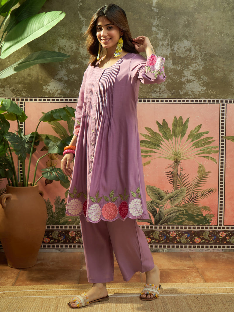 Floral Embroidered A-Line Kurta With Trouser Set