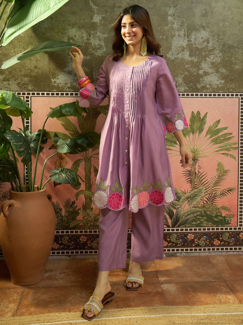 Floral Embroidered A-Line Kurta With Trouser Set