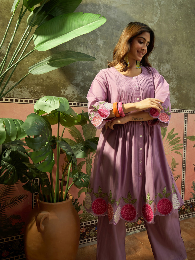 Floral Embroidered A-Line Kurta With Trouser Set