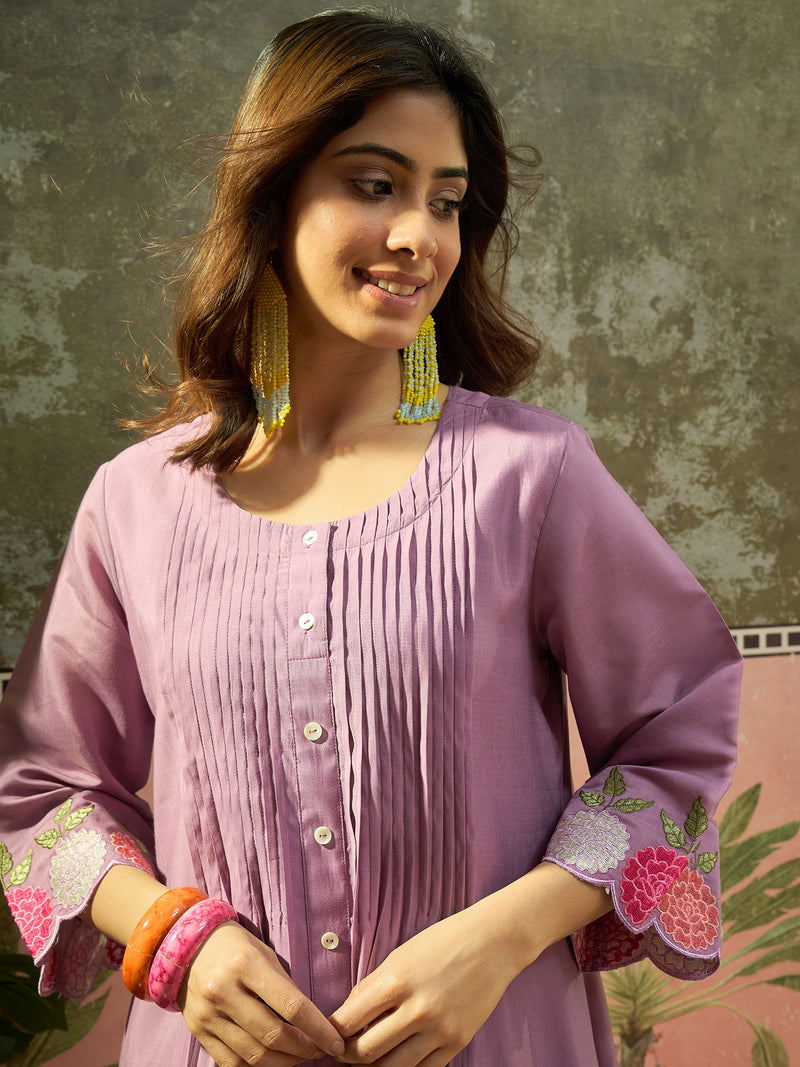 Floral Embroidered A-Line Kurta With Trouser Set