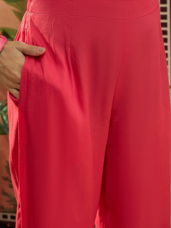 Rani Embroidered Shoulder Straps Straight Kurta With Trouser & Dupatta Kurta Set