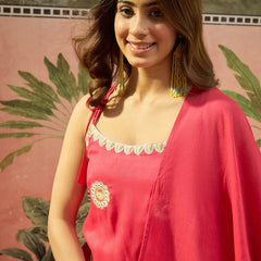Rani Embroidered Shoulder Straps Straight Kurta With Trouser & Dupatta Kurta Set