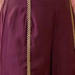 Wine Floral Embroidered & Sequinned A-Line Kurta With Palazzos & Bag Kurta Set