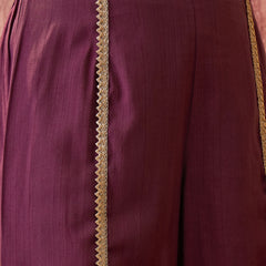 Wine Floral Embroidered & Sequinned A-Line Kurta With Palazzos & Bag Kurta Set