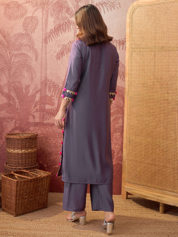 Blue lace Work & Gota Pati Straight Kurta With Trouser Kurta Set