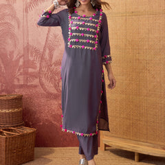 Premium Lace Detail Straight Kurta With Trouser Set