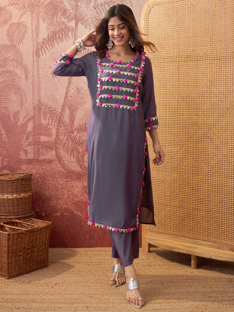 Blue lace Work & Gota Pati Straight Kurta With Trouser Kurta Set