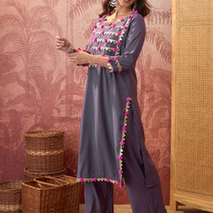 Premium Lace Detail Straight Kurta With Trouser Set