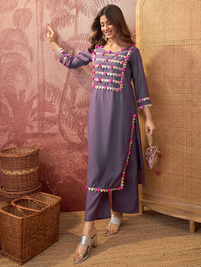 Blue lace Work & Gota Pati Straight Kurta With Trouser Kurta Set