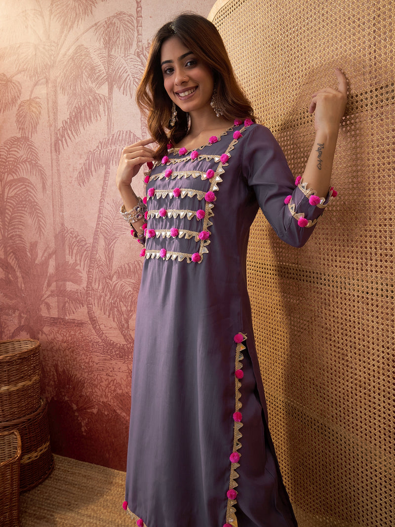 Premium Lace Detail Straight Kurta With Trouser Set