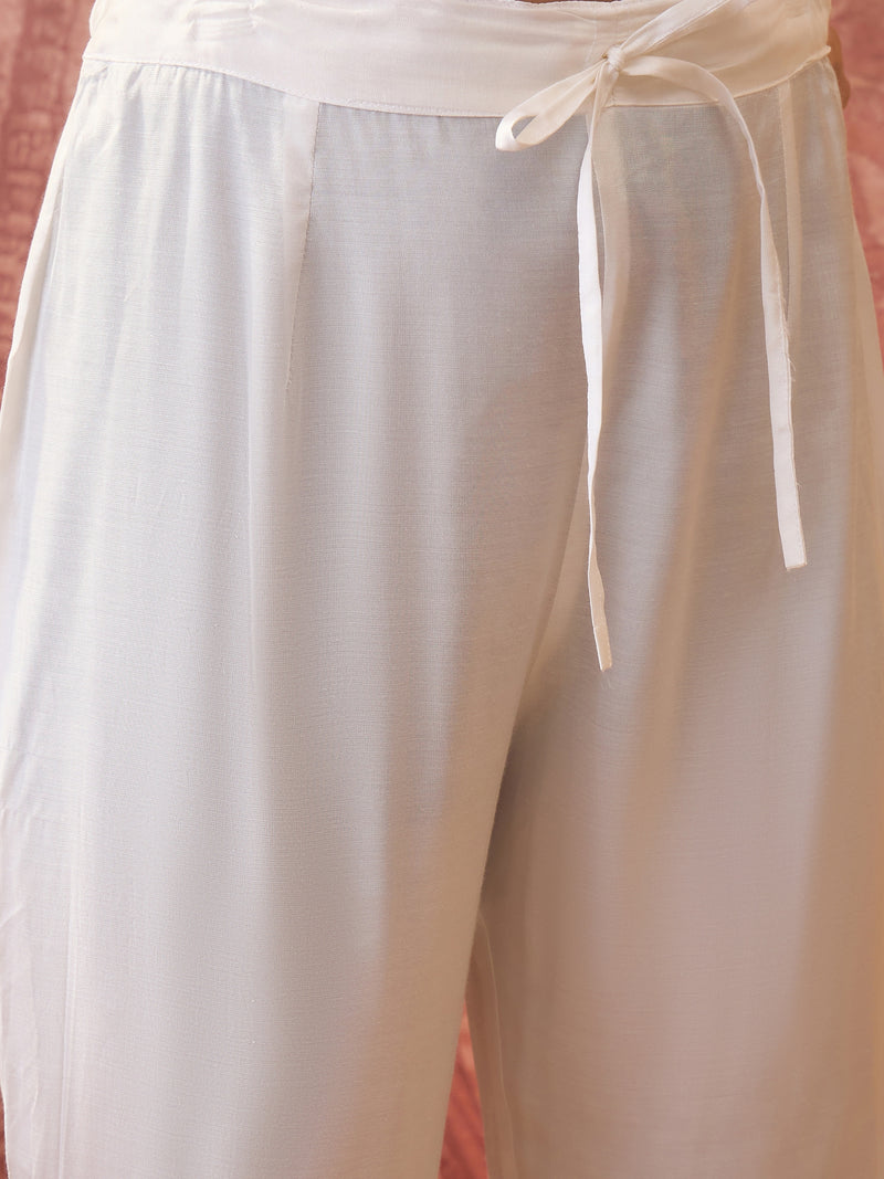 White Hand Block Print Anarkali  Kurta with Trouser & Dupatta Kurta Set