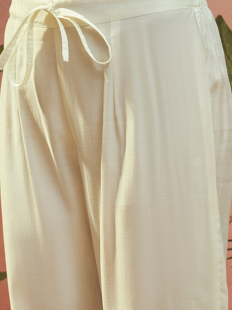 Off WhiteFloral Embroidered Straight Kurta With Trouser & Dupatta Kurta Set