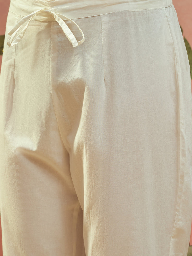 Pure Cotton Floral Embroidered Straight Kurta With Trouser & Dupatta Kurta Set