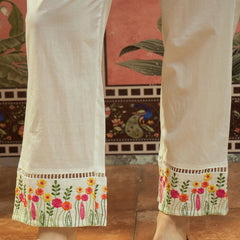 Pure Cotton Floral Embroidered Straight Kurta With Trouser & Dupatta Kurta Set