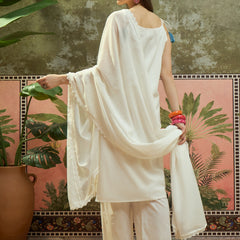 Pure Cotton Embroidered Shoulder Strap Kurta Set with Pant & Dupatta