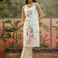 Pure Cotton Embroidered Shoulder Strap Kurta Set with Pant & Dupatta