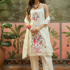 Pure Cotton Embroidered Shoulder Strap Kurta Set with Pant & Dupatta