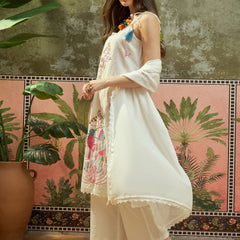 Pure Cotton Embroidered Shoulder Strap Kurta Set with Pant & Dupatta