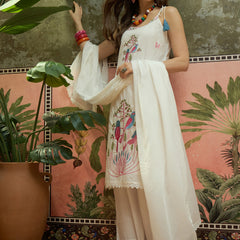Pure Cotton Embroidered Shoulder Strap Kurta Set with Pant & Dupatta