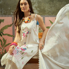 Pure Cotton Embroidered Shoulder Strap Kurta Set with Pant & Dupatta