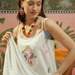 Pure Cotton Embroidered Shoulder Strap Kurta Set with Pant & Dupatta